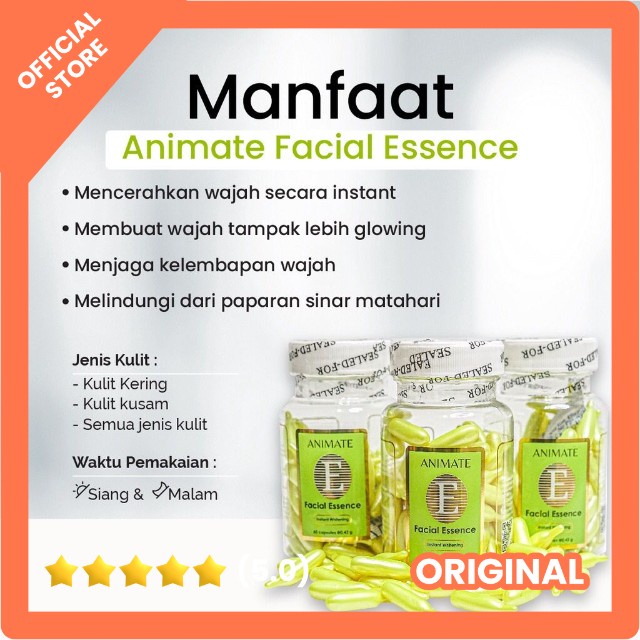 BPOM Serum ANIMATE 60 Softgel Serum Animate Asli Whitening Vitamin E Kapsul Pink Acne Dark Spot Skin