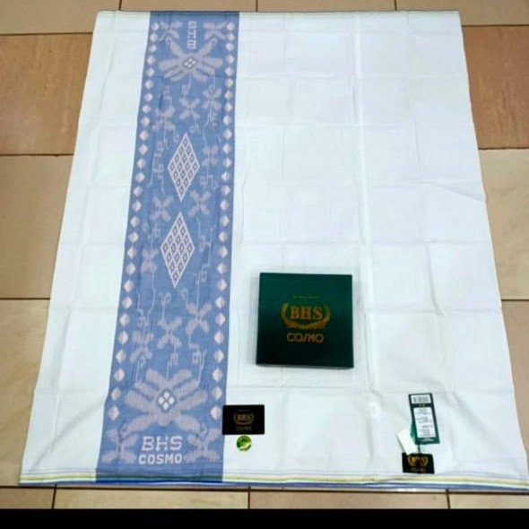 {FamilyStore} sarung tenun polos putih tumpal kembang BHS cosmo - Biru Muda Diskon