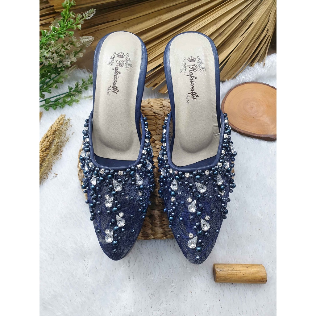 sepatu wanita wedding sintya navy 10cm