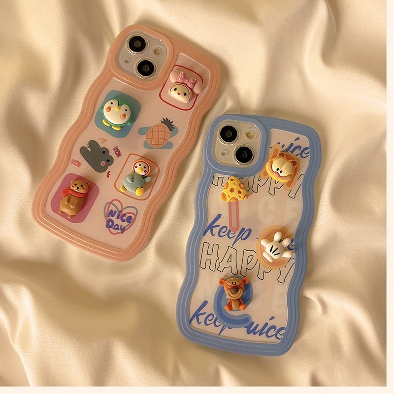 IPHONE Casing Ponsel Desain Boneka Pinguin Dan Kucing Transparan Gelombang Besar Kompatibel Dengan Iphone12 13 14 11 Pro Max X Xs Max Xr Ffqrdt