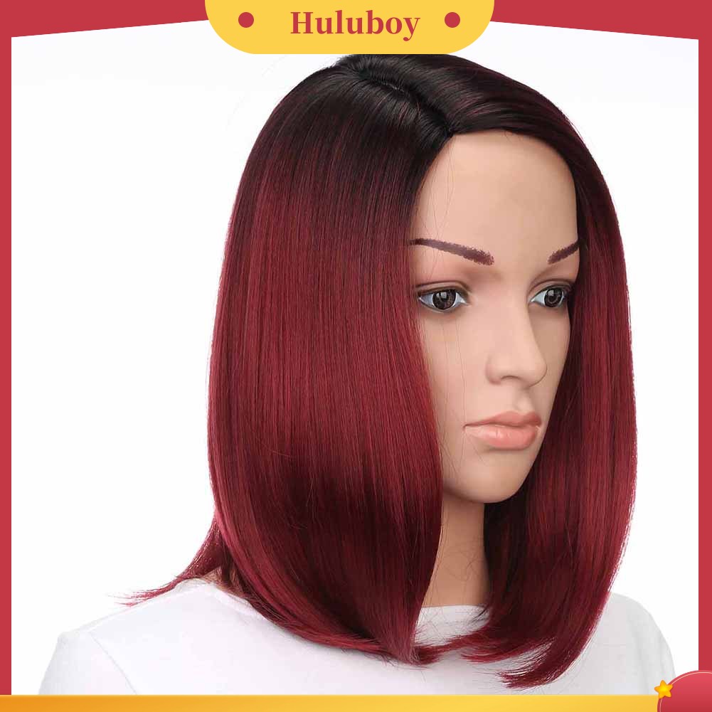 Wig Rambut Lurus Warna Merah Gradien Matte Bahan Serat Suhu Tinggi Untuk Wanita