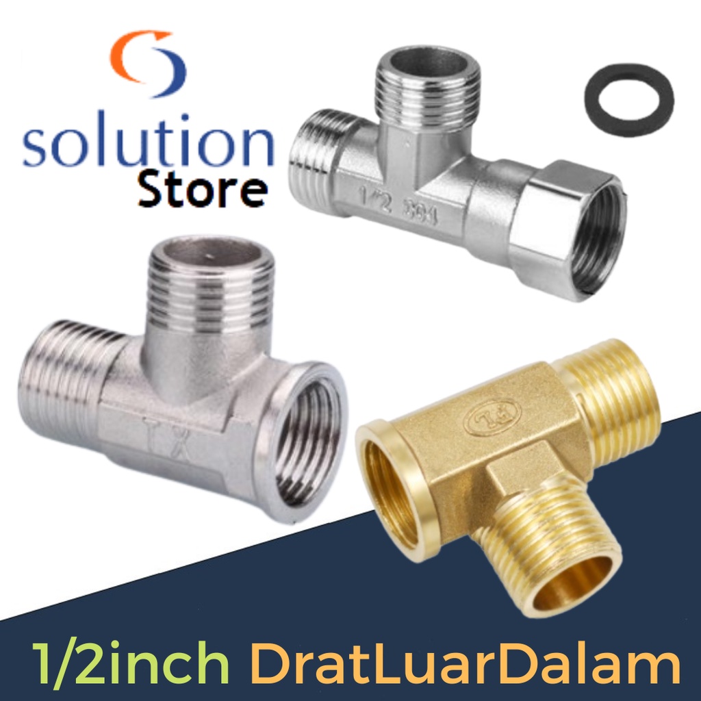 Tee drat luar sambungan KRAN AIR/ TEE DRAT DALAM 1/2&quot; TEE SHOWER SAMBUNGAN PIPA/KUNINGAN 1/2inch