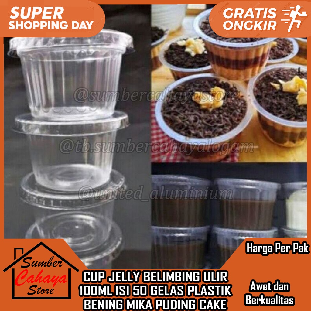 GELAS PLASTIK BENING 90ML ISI 50PCS CUP JELLY PUDING BELIMBING 90 ML MIKA ULIR GLAS PELASTIK BLIMBIN