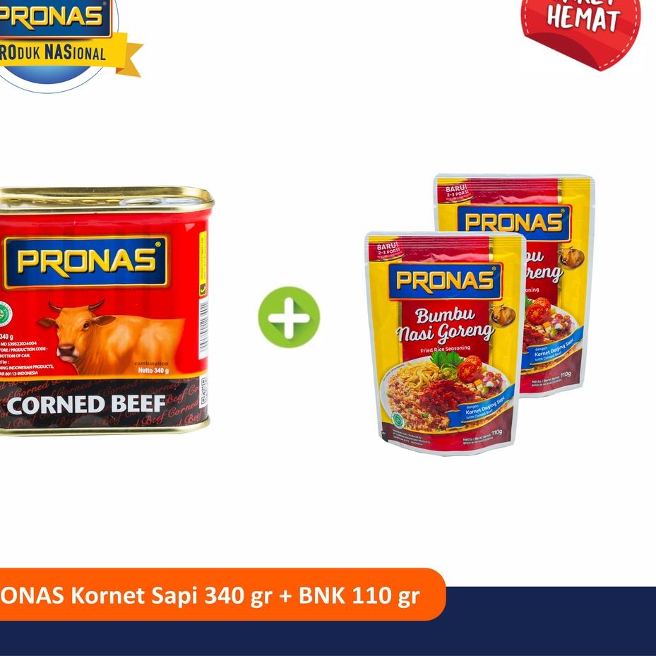 

7.7 Brands Festival PRONAS Paket Ekslusif Kornet Sapi Regular 340g & Bumbu Nasi Goreng Kornet 110g Bundling 3 pcs