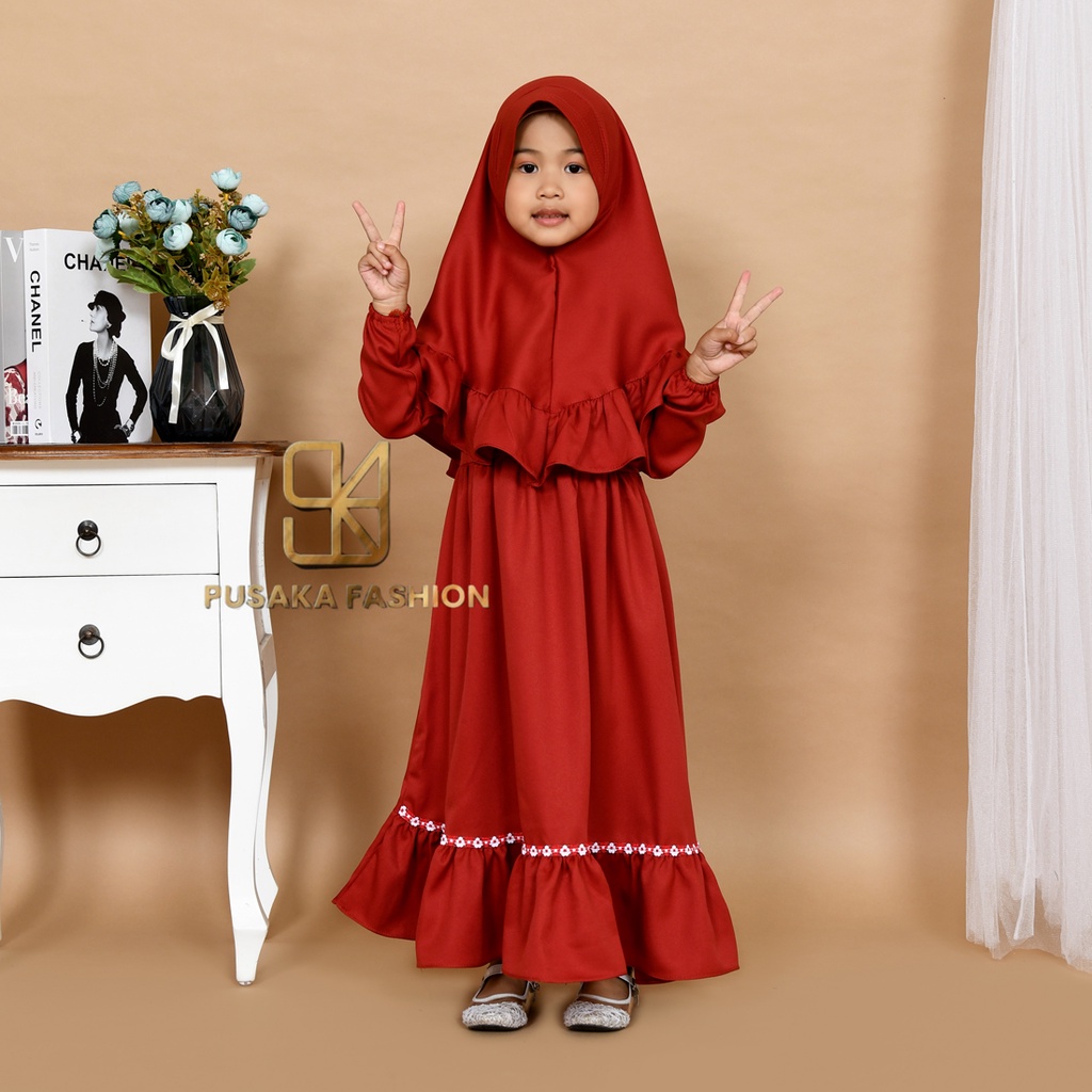 NAlSYA KIDS baju gamis anak perempuan muslim pakaian syari set hijab putih khimar modern murah ADA 6 WARNA BISA BUAT ANAK 2 SAMPAI 9 TAHUN fashion muslim kid warna putih hitam wardah moca lilac bata gaun anak muslim long dress mengaji manasik