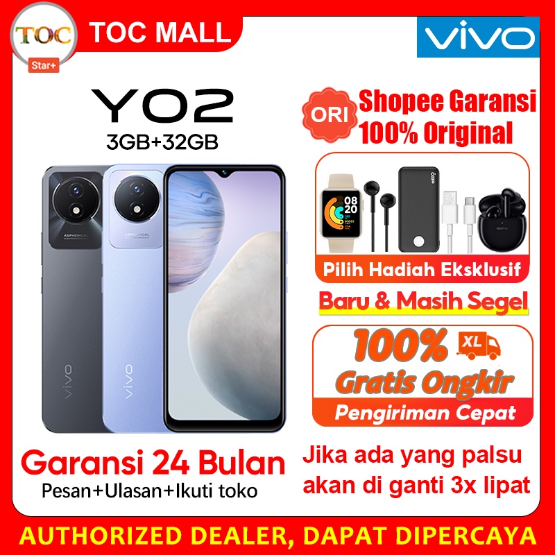 Vivo Y02 RAM 3GB ROM 32GB 6.51inci Kamera 8MP Baterai 5000mAh 10W FastCharge Garansi Resmi 100% asli