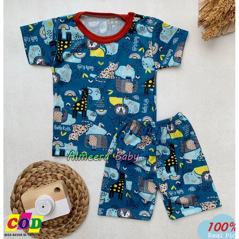 Setelan Baju Bayi Piyama Bayi Lengan Pendek Kancing Pundak Usia 3-12 Bulan Almeera Baby and Kids
