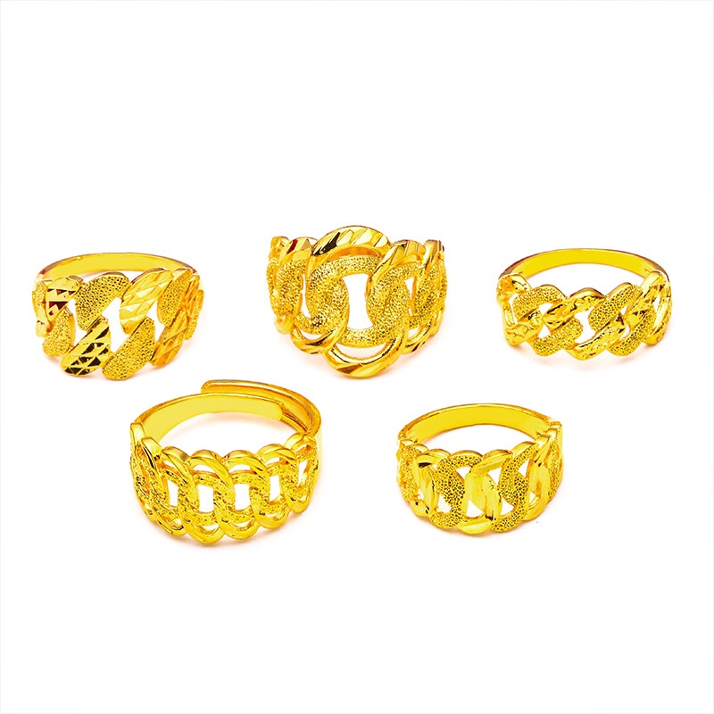Goldkingdom Perhiasan Fashion Emas Asli Kadar 375 Bangkok Aksesoris Ready Stock Berlapis Emas Cincin Wanita Yang Dapat Disesuaikan Minimalis Tepi Kasar Twist Cross Ring