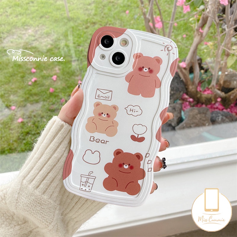 Vivo Y36 Y02T Y02 Y22s Y35 Y16 Y15s Y15A Y22 Y20 Y17 Y02s Y11 Y15 Y33s Y21s V25 Y12 Y75 Y12i V25E Y93 Y12s V20 V21 Y30 Y50 Y91C Y91 Beruang Kartun Lucu Wavy Edge Soft Casing Belakang TPU