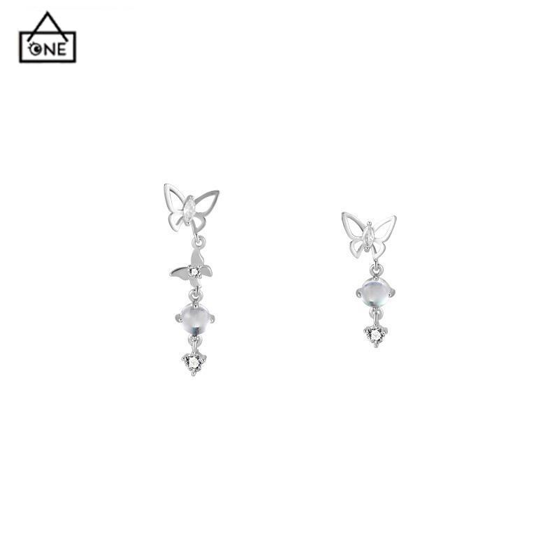 COD❤️S925 Anting Rumbai Kupu-kupu Asimetris Perak Desain Mewah Anting Premium Sense-A.one