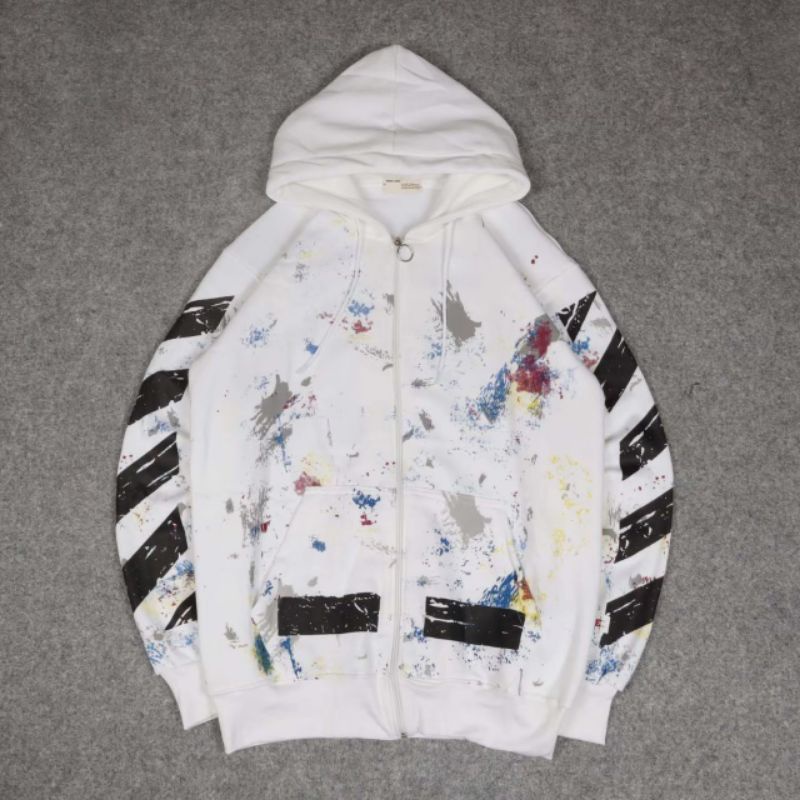 SWEATER HOODIE ZIPPER OFF WHITE GALAXY HITAM/PUTIH AUTHENTIC PREMIUM FULLTAG &amp; LEBEL