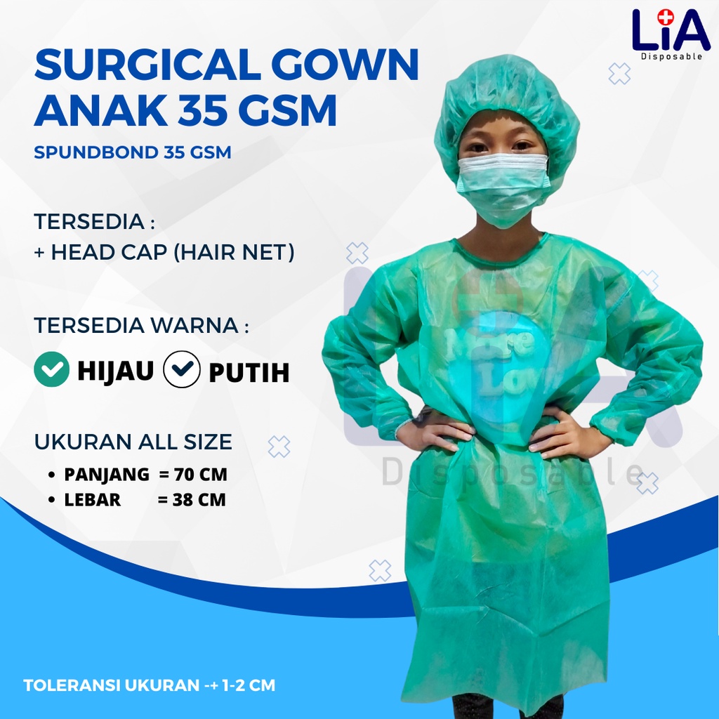 APD GOWN ANAK | GOWN MEDIS ANAK | SURGICAL GOWN | DISPOSABLE SPUNDBOND / NW 35 GSM