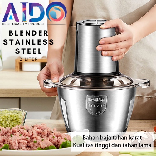 BLENDER DAGING / MEET GRINDER STAINLESS STEELL 2 LITER / Chopper Blender daging penggiling Meat Blender Elektrik Stainless Steel Chopper Grinder