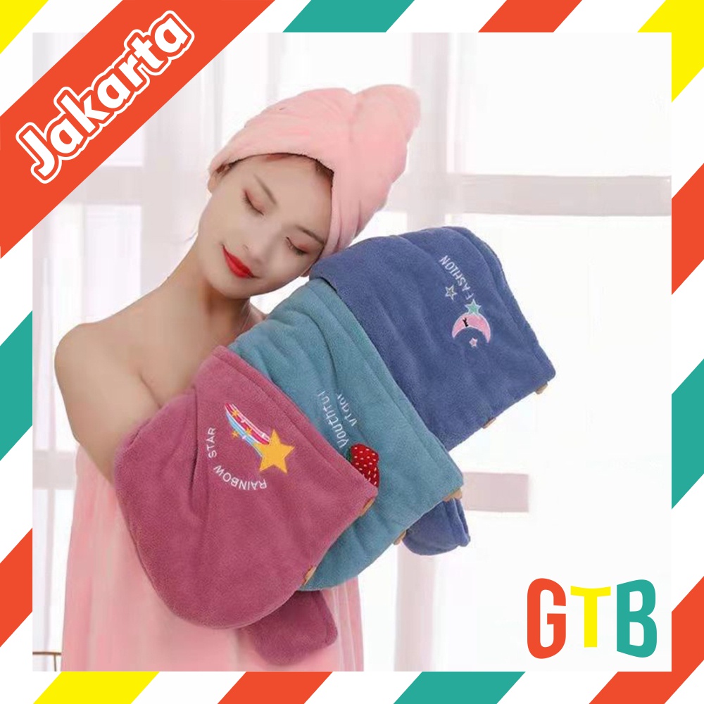 ❤️GTB❤️ Handuk Keramas Model Kancing / Topi Pita Import Microfiber Handuk Pengering Rambut Head Towel Fast Dry Hair Handuk Kepala R845