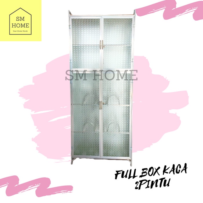 {OkaStore} Lemari Piring Rak Piring Aluminium 2 pintu Full Box Keramik Kaca Diskon