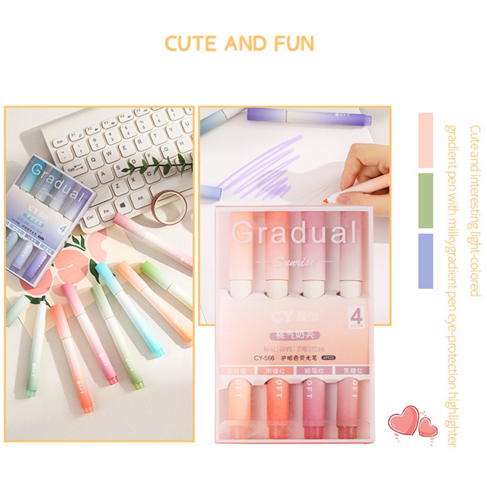 4pc /box Siswa Gradual Color Fluorescent Stabilo Pens Pena Penanda Akun Tangan pen