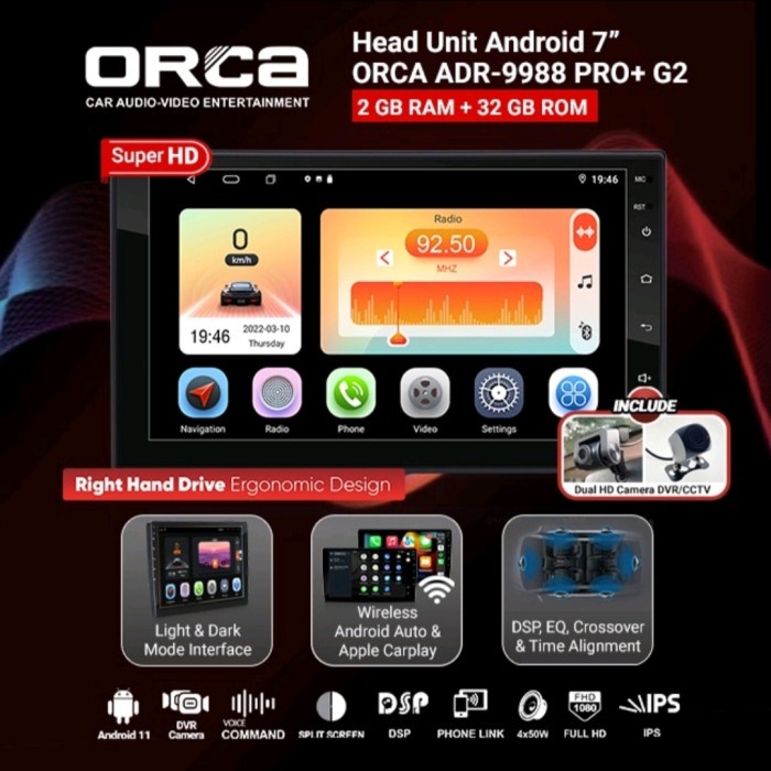 Hum Head Unit Android Orca Adr-9988 Pro+ Plus G2 Dsp Dvr