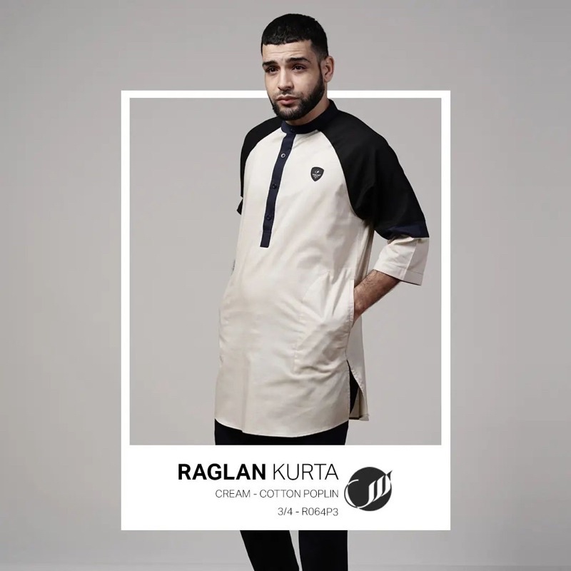 Baju Samase Kurta Raglan R 064 P - Cream - Cotton Poplin - Lengan 3/4