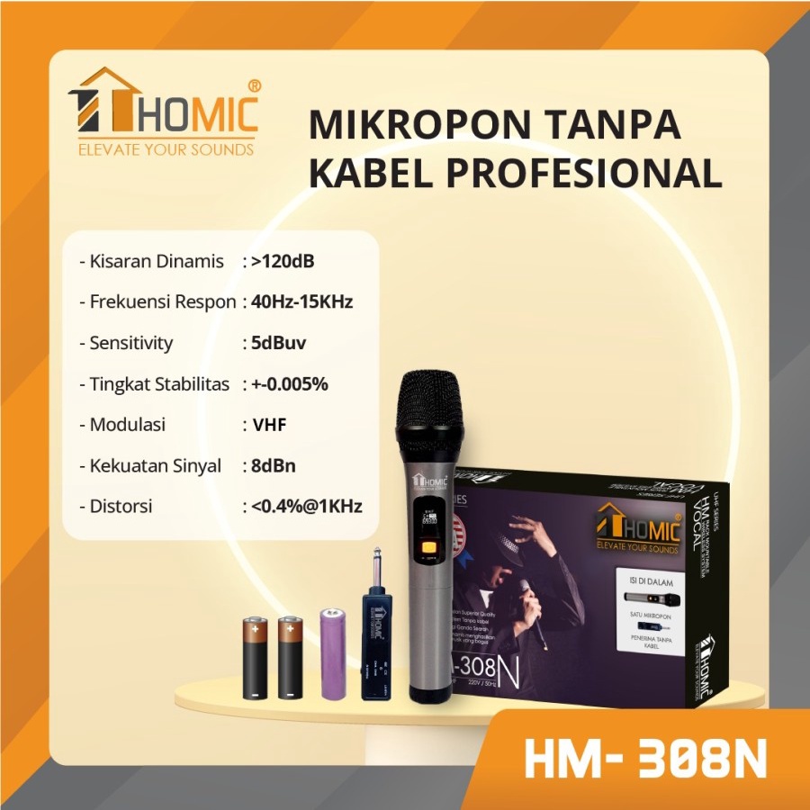 Mic Single Wireless Homic HM-308N Profesional Microphone Original