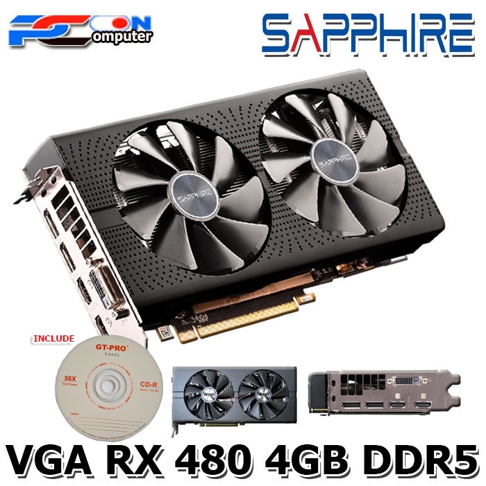 VGA CARD AMD RADEON RX 480 SHAPPIRE 4GB 256BIT DDR5 GAMING / VGA RX480