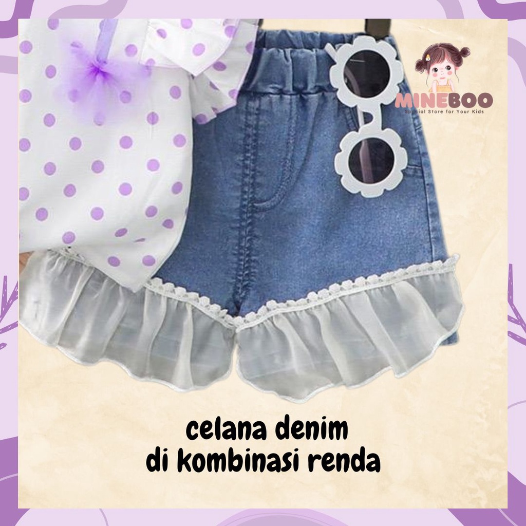 mineboo -  SET POLKA PITA EBV 1-5tahun Setelan anak perempuan baru/versi Korea celana denim/baju anak perempua