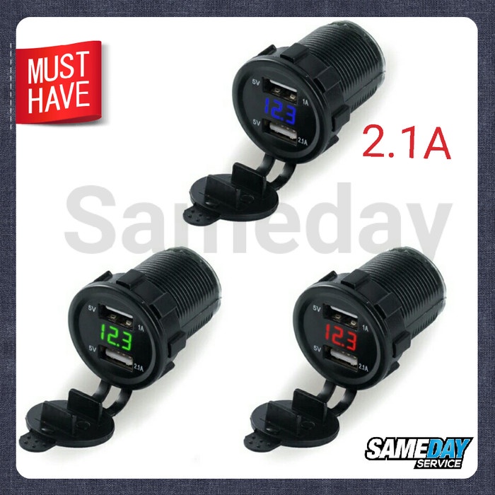 Charger Mobil Fast Charging DIY 2in1 Charger Voltmeter Dual USB DC 12VDC 2 1A Nmax Motor Mobil moder