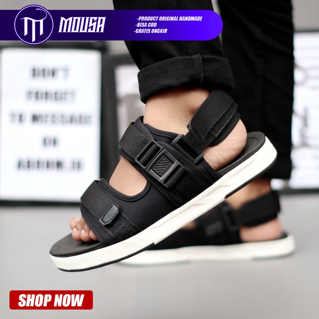 Sepatu Sandal Gunung Traveling Pria Casual Kekinian Murah Hitam Mousa Gun