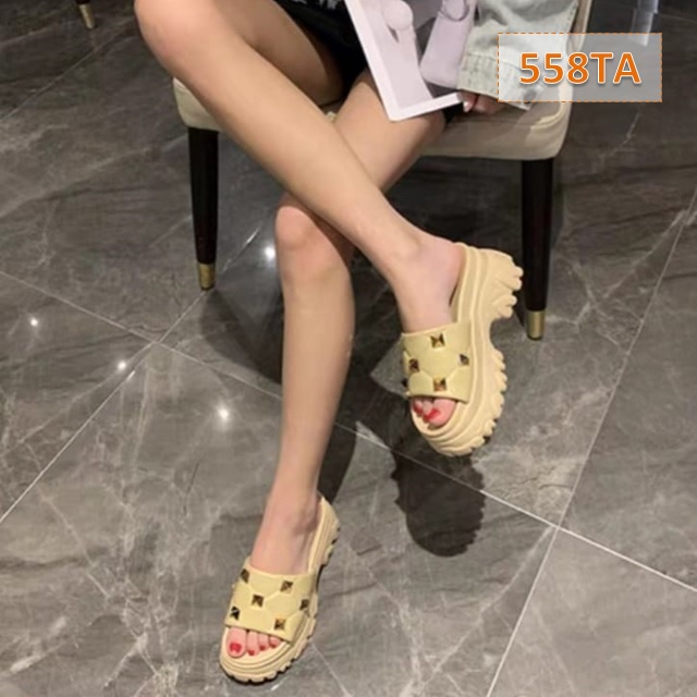 Sandal Wanita Selop Kokop Diamond Hitam Putih Tan (558)