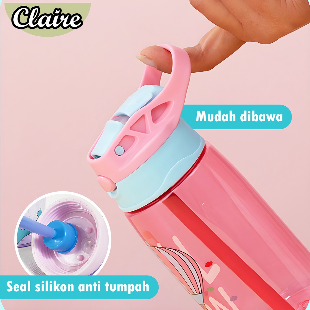 Botol Air Minum 480 ml / Botol Minum Anak Lucu Motif Karakter Imut dengan Sedotan BPA FREE