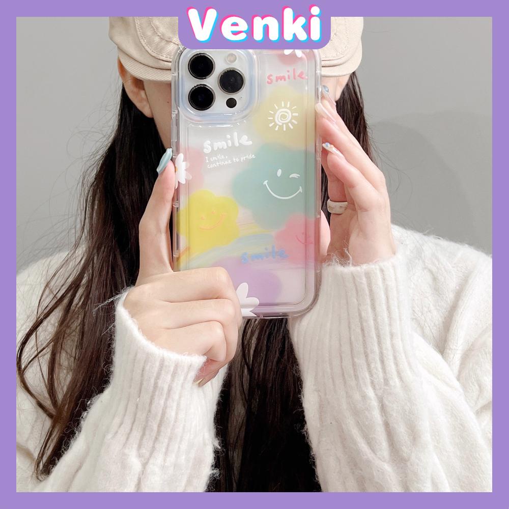 Case For iPhone 14 Pro Max TPU Soft Jelly Airbag Case Rainbow Flower Smiley Clear Case Camera Protection Shockproof For iPhone 14 13 12 11 Plus Pro Max 7 Plus X XR