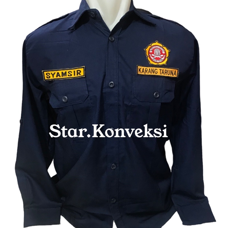 Jual Seragam Kerja Kemeja Pdh Baju Karang Taruna Warna Navy Biru Dongker Lengan Panjang Pria 4085