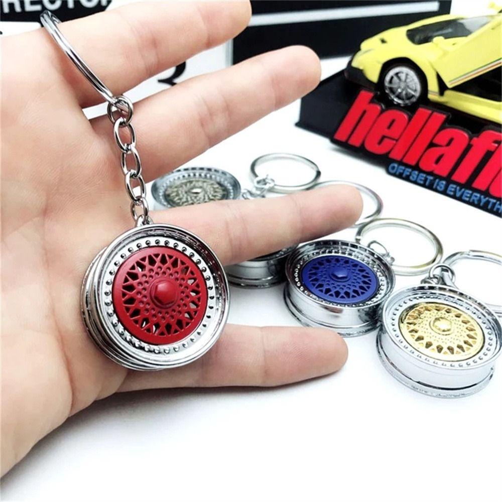 Agustinina Gantungan Kunci Roda Mobil Kreatif Auto Part Miniatur 3D Keychain Pelek Logam Ban Roda Rim Keyring