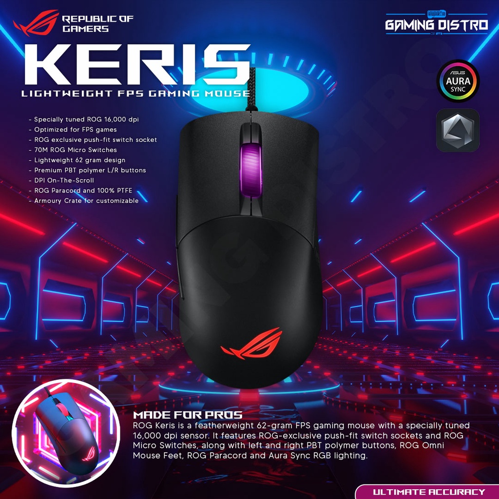 Mouse Gaming ASUS ROG - ROG Keris Wired Lightweight