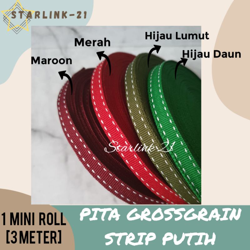 

[3 meter] PITA GROSSGRAIN GARIS PUTIH | Pita Hias Kado Hampers Parsel