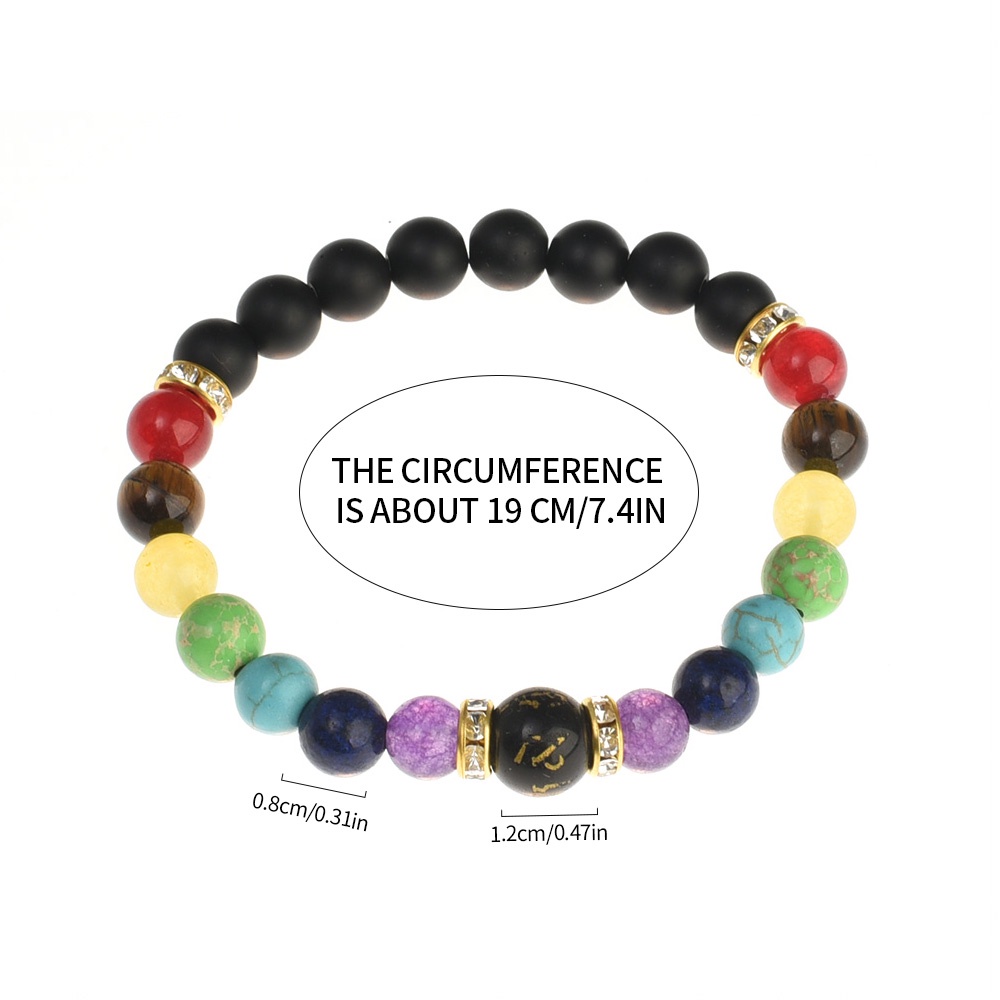 1pcs Unisex Colorful Mineral Beads Bracelets Seven Colorful Seven Chakra Six-character Bead Bracelet Hadiah Hari Valentine Untuk Wanita Dan Pria