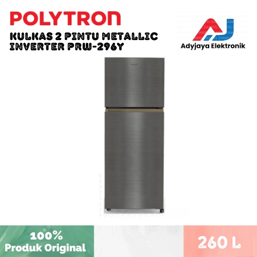 Kulkas 2 Pintu Polytron PRW 296Y Metallic Jumbo Inverter