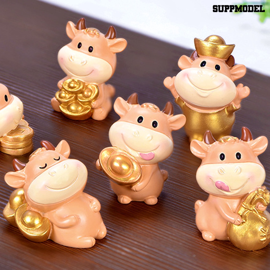 [Dekorasi] Lucu Emas Ox Ornamen Resin DIY Patung Hewan Mobil Desktop Dekorasi Hadiah