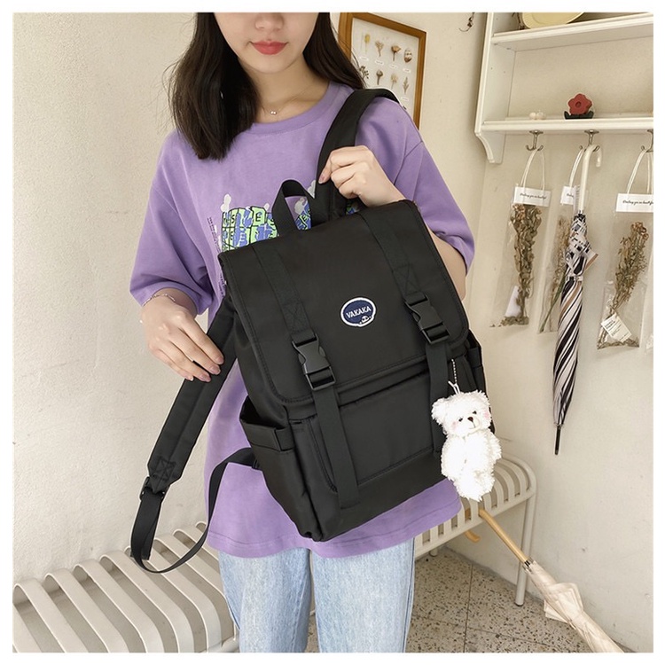 Mores Tas Ransel Laptop Wanita Nilon Polos Tora Flap Korean Polyester backpack Nylon import remaja kuliah sekolah unisex