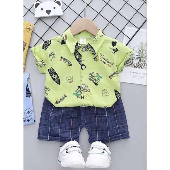 SETELAN KEMEJA ANAK IMPORT / KEMEJA IMPORT ANAK / KEMEJA ANAK / KEMEJA ANAK PREMIUM MURAH LD30 GREEN