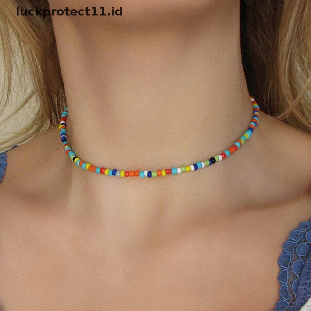 /Fashion Hot// Fashion// Bohemian Handmade Rain Beads Choker Kalung Permen Warna Manik Wanita Perhiasan.