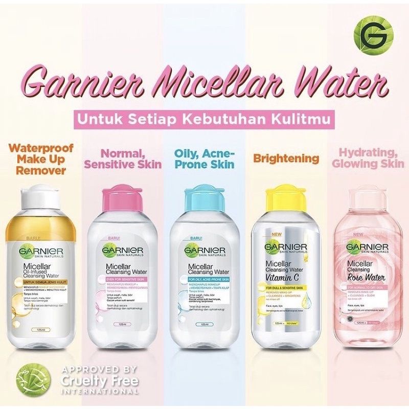 GARNIER MICELLAR WATER PINK / BIRU/ROSE/VITAMINC 50ML/125ML