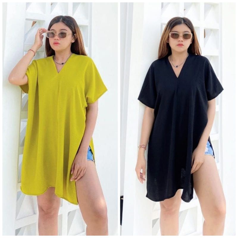 Jumbo Bigsize Kaftan Nagita Longsquare Jumbo Cey Airflow Crinkle Atasan Flowy Wanita Murah
