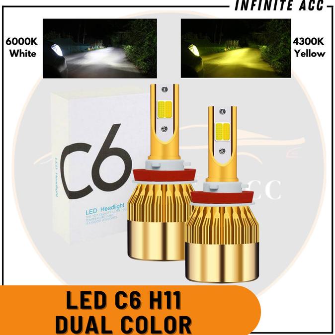 Termurah Lampu Foglamp LED C6 H11 2WARNA 3000k + 6000k Putih dan Kuning 2in1