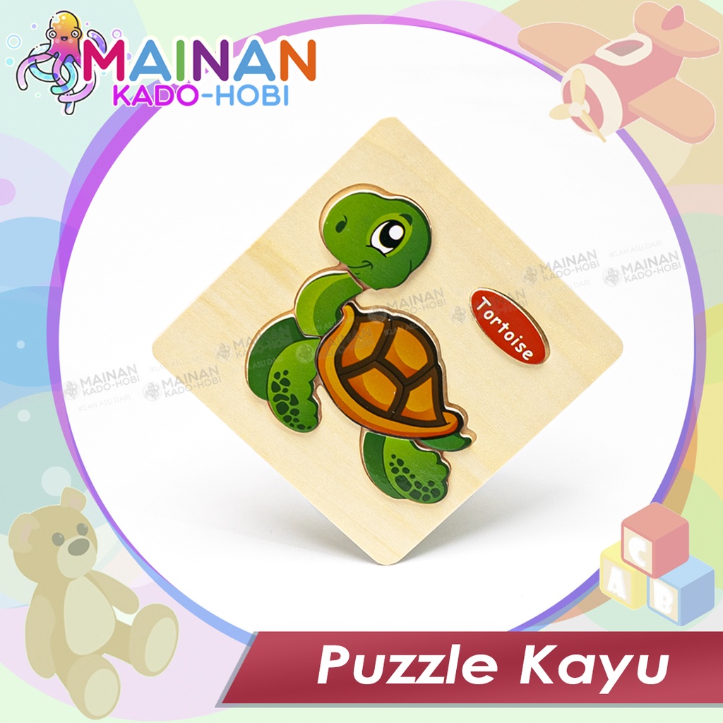 MAINAN PUZZLE KAYU ANAK TIMBUL 3D KARAKTER HEWAN LAUT SEA ANIMAL KURA-KURA