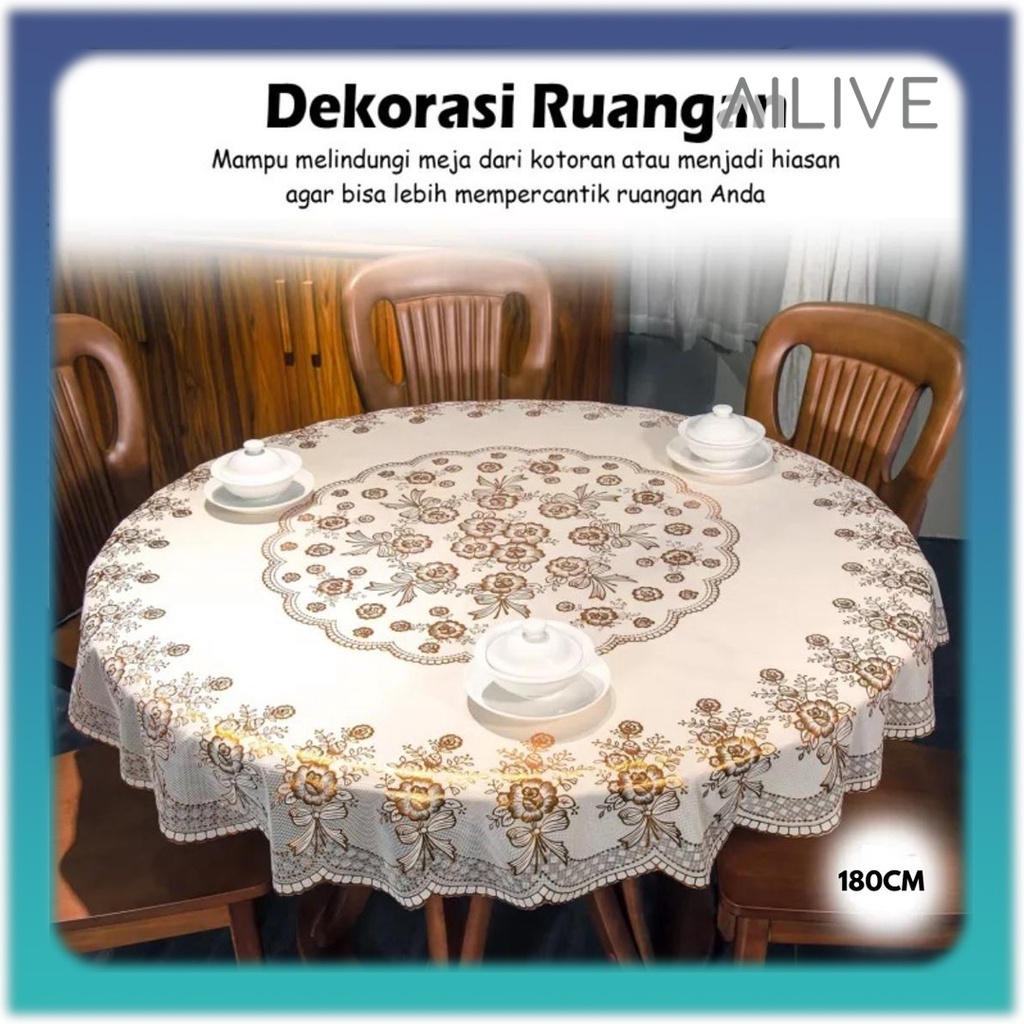 Taplak Meja Makan Bulat 180CM &amp; Taplak Persegi 170CM Anti Air Ukuran Besar Alas PVC Taplak Meja Ruang Tamu Jumbo