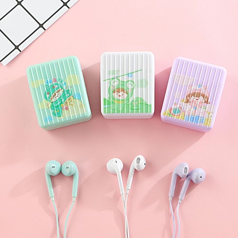 [ KI 358 ] Set Headset Earphone karakter cute korean sweet animasi + Wadah penyimpanan Earphone