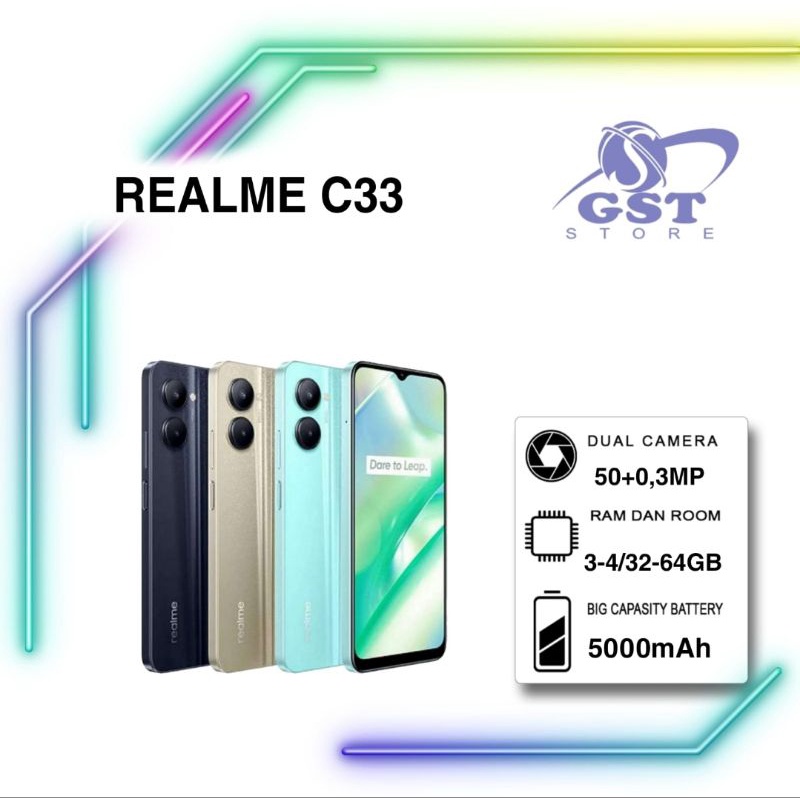 HP REALME C33 RAM 3 internal 32gb, dan RAM 4 internal 64gb