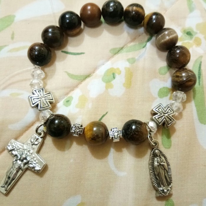 Rosario - Rosario Gelang Batu Tiger Eye Spacer Salib Malta - Hollishop