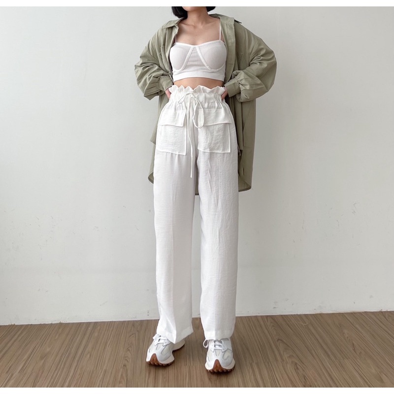 ZASKIYA - Hanna Pants / Celana Kulot Highwaist Crinkle Double Pocket