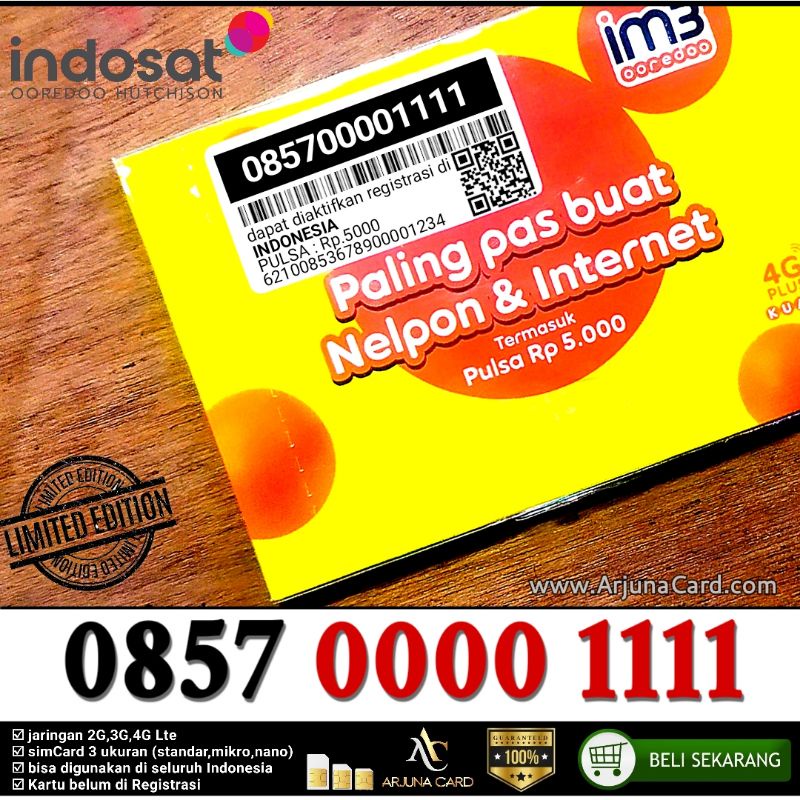 Kartu Perdana Nomor cantik IM3 0000 1111 indosat double Kwartet